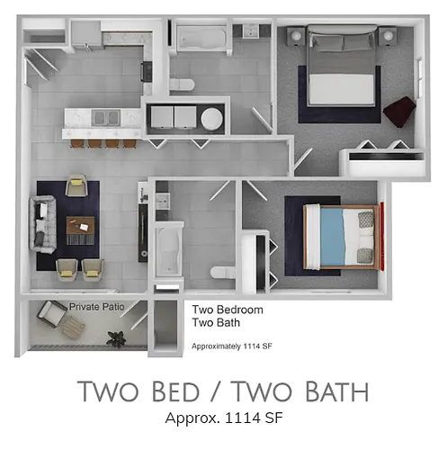 Floor plan Two Bedroom, Two Bath West