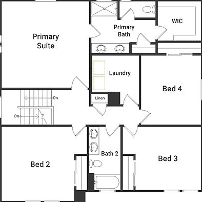 A view of the second-floor layout of the Dusk Floorplan