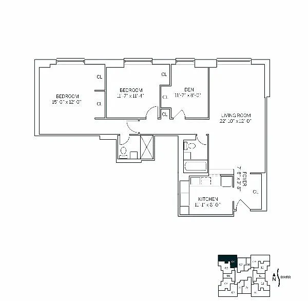 Floor plan PARKSIDE WEST - 3 Bedrooms Two Bathroom