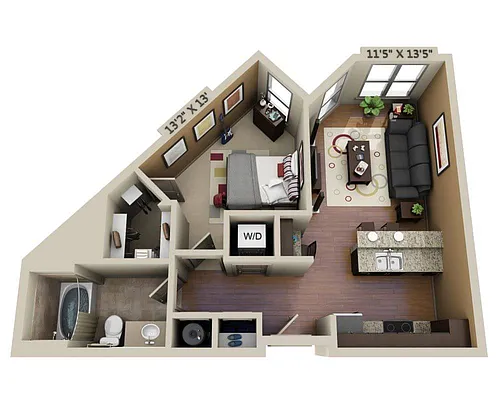 Floor plan One Bedroom A1A