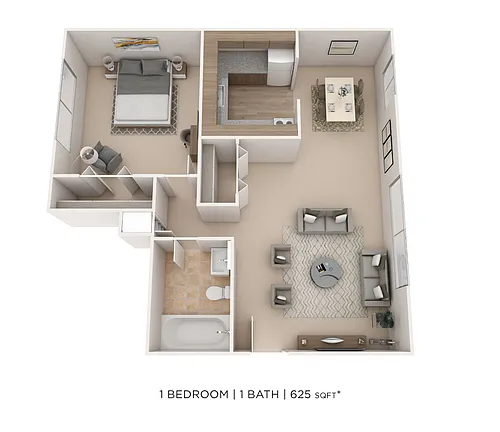 Floor plan One Bedroom - 625 sqft