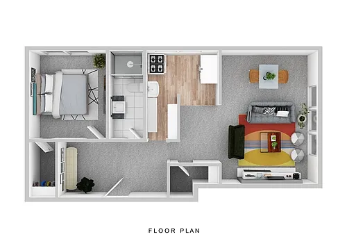 Floor plan One Bedroom B - Garden Level