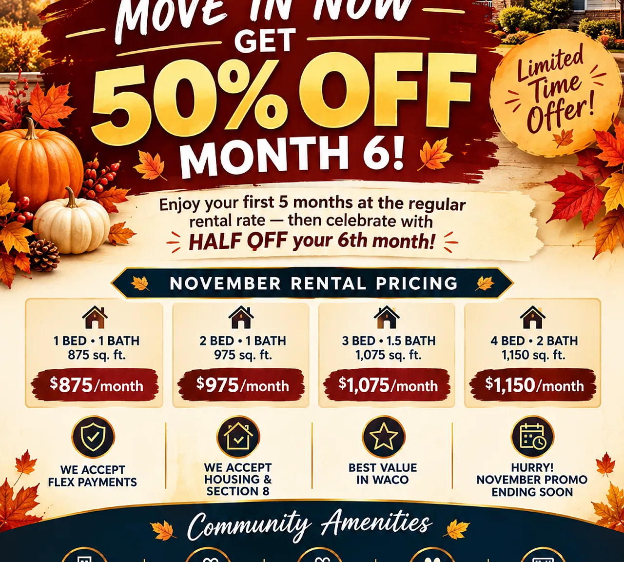 WACO APARTMENTS - 50% OFF 6th Month Rent, and Housing & Section 8 accepted — Photo 1
