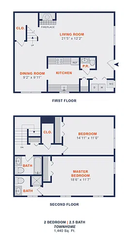 Floor plan 2 Bed | 2.5 Bath | Townhome