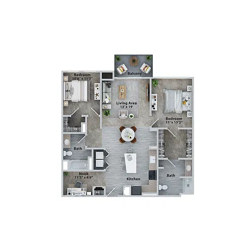 Floor plan Two Bedroom Two Bath (1202sf)