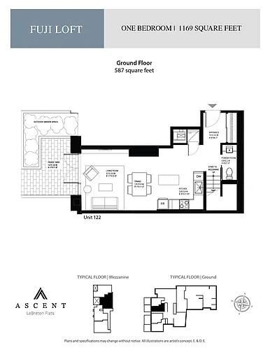 Floor plan Fuji; 1 Bed, 1.5 Bath