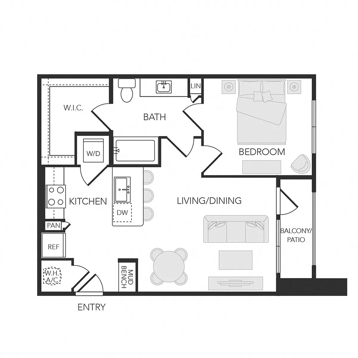 Floor plan 1BR 1BA (712 SF)