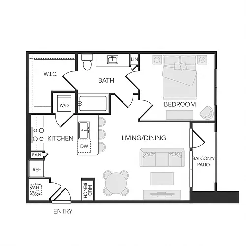 Floor plan 1BR 1BA (712 SF)