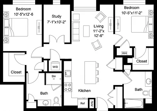 Floor plan 2 Bed/2 Bath-B12