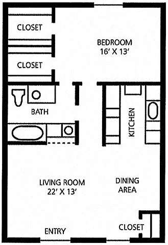Floor plan 1 bed/1 bath Sunflower