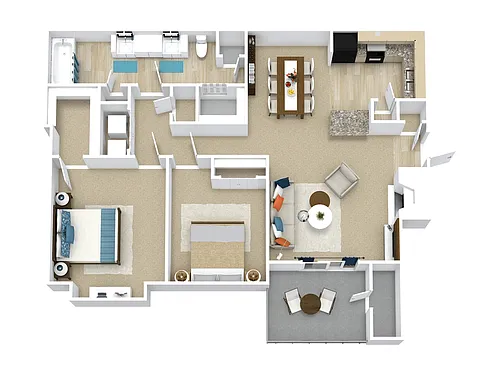 Floor plan 2 Bed, 1 Bath B (80% Income Restricted)