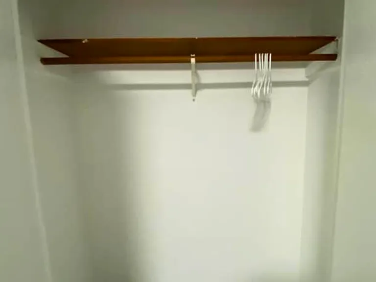 Spacious closet with hangers for convenient storage of clothes and belongings.