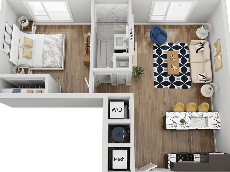 Explore this contemporary one-bedroom apartment designed for modern living. Explore this contemporary one-bedroom apartment designed for modern living.
