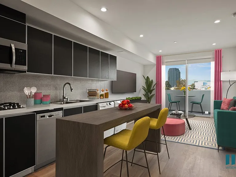 Kitchen with Stainless-Steel Refrigerator, Dishwasher, Stove Range, and Microwave Oven - Spruce Floor Plan