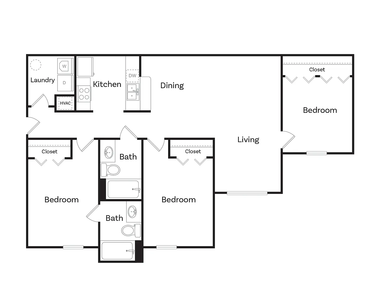 Floor plan Three Bedroom Two Bath