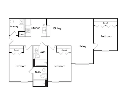Floor plan Three Bedroom Two Bath