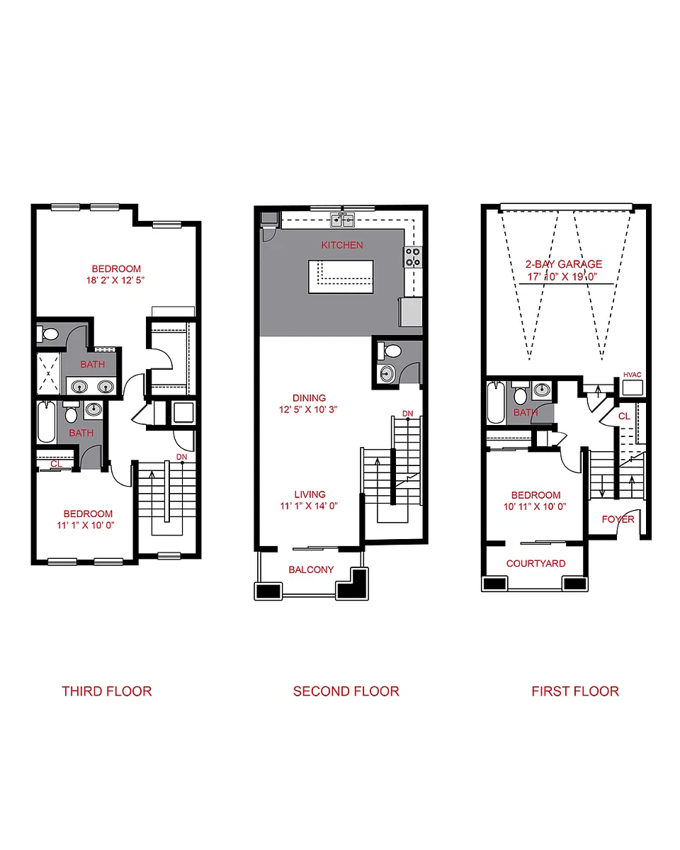 Floor plan 3 Bed / 3.5 Bath (1595 sf)