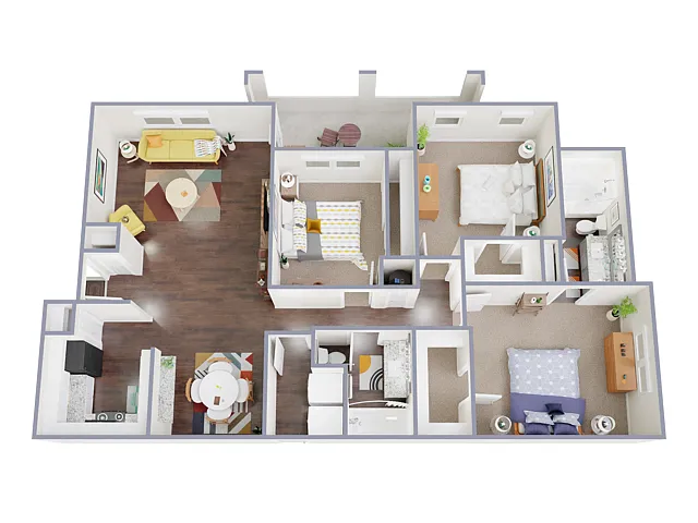 Floor plan 3 Bed, 2 Bath A w/ Garage (80% Income Restricted)