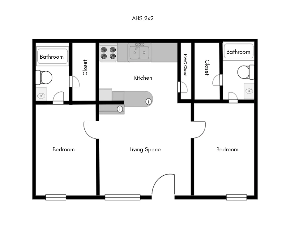Floor plan 2 Bedroom 2 Bath AH