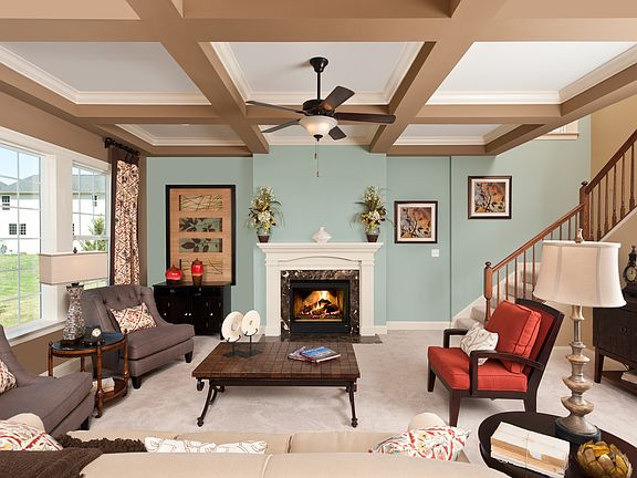 Family Room with Box Beam Ceiling
