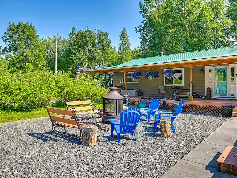Firepit area with lots of seating.