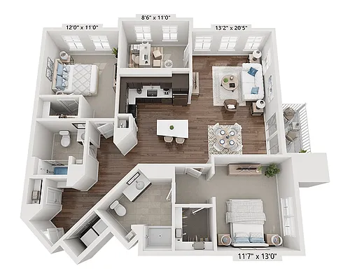 Floor plan Two Bedroom Den B2ED