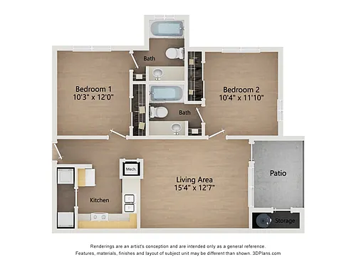 Floor plan B1: 2 Bed 2 Bath