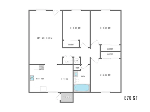 Floor plan 3 Bedroom 1 Bath