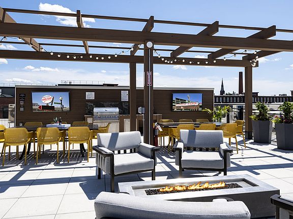 Rooftop Terrace With Seating And Firepit And Outdoor Tv's