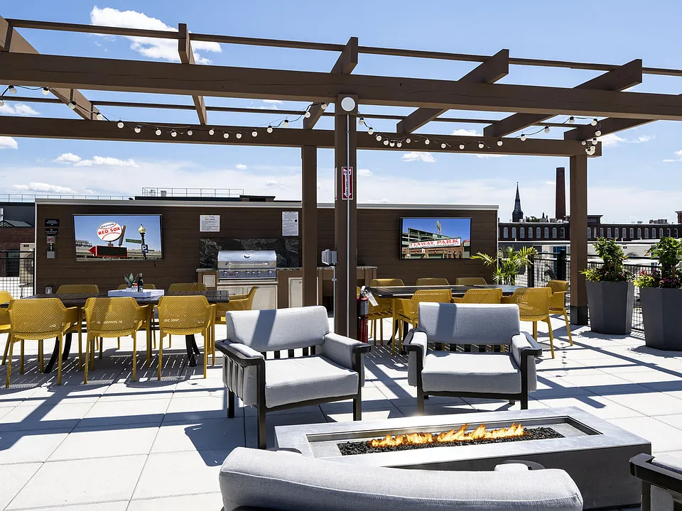 Rooftop Terrace With Seating And Firepit And Outdoor Tv's