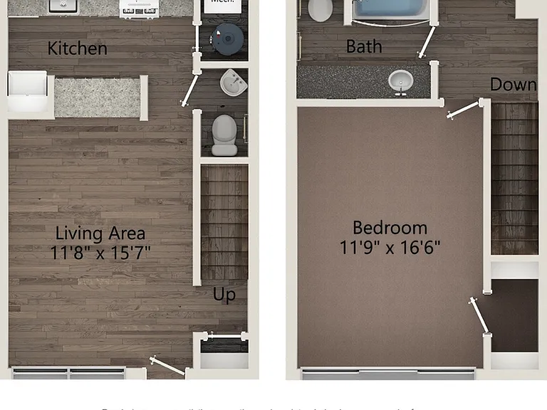 1 Bedroom, 1.5 Bathrooms 1 Bedroom, 1.5 Bathrooms