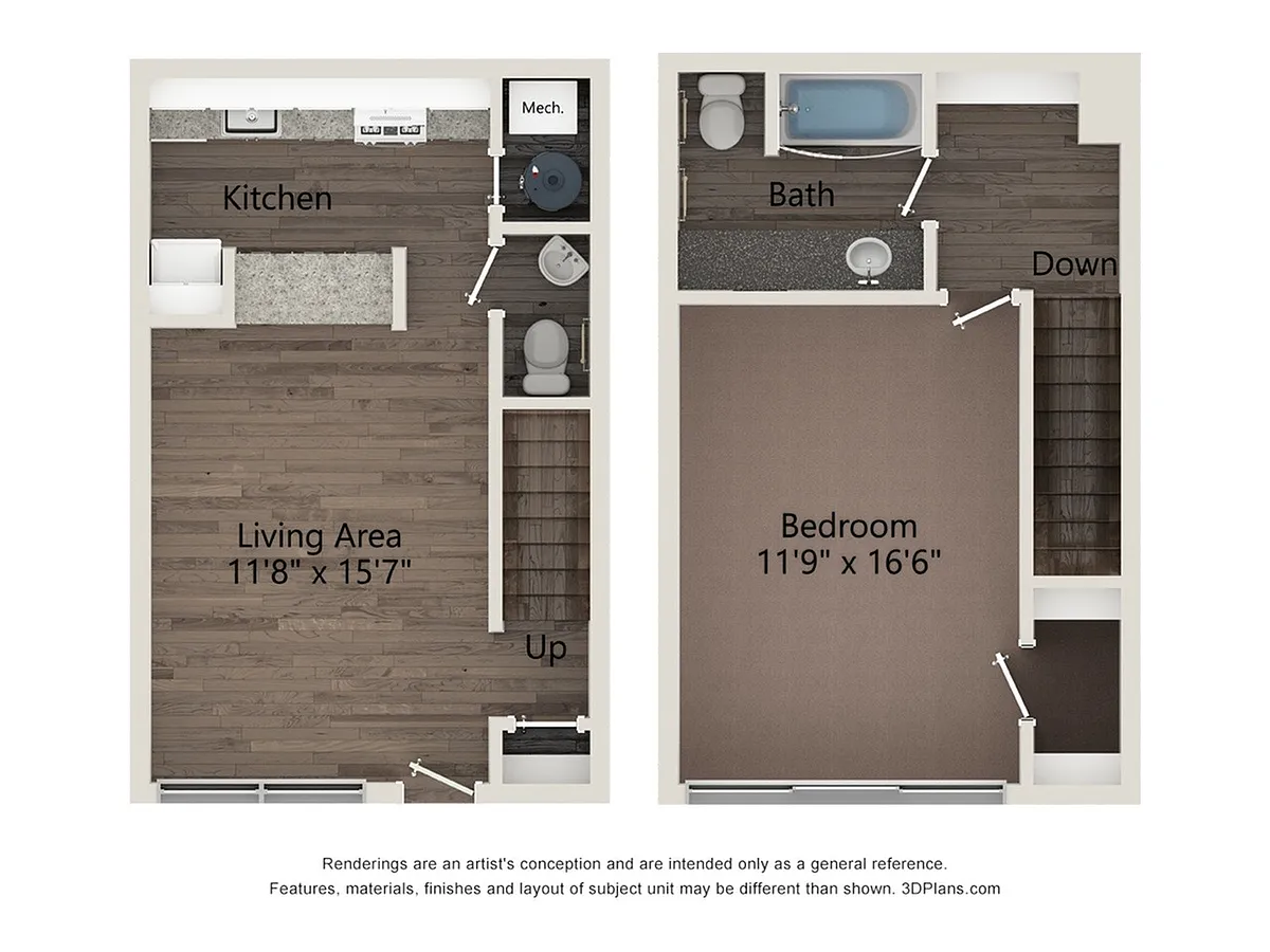 Floor plan 1x1.5 TH