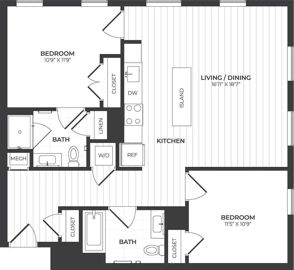 Floor plan 2 Bed/2 Bath-B1-Center