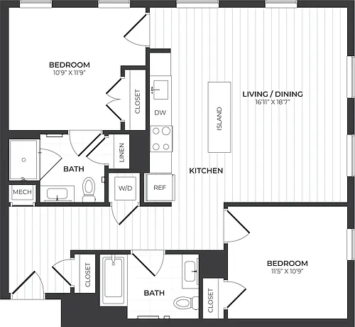 Floor plan 2 Bed/2 Bath-B1-Center