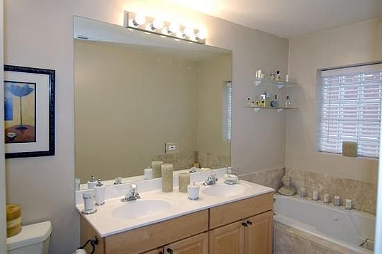 Master Bathroom with double sink, Whirlpool tub and walk in 