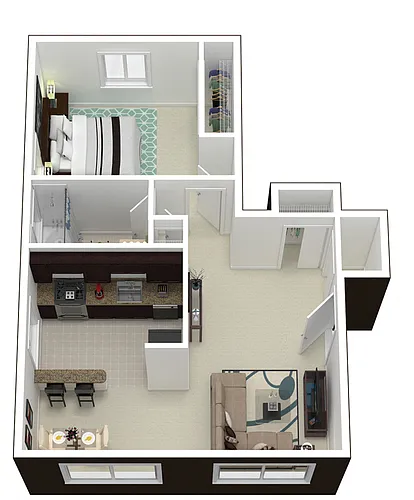 Floor plan The Dona 1 Bedroom 1 Bath