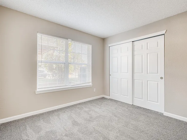 2nd bedroom new closet doors case, baseboard, carpet