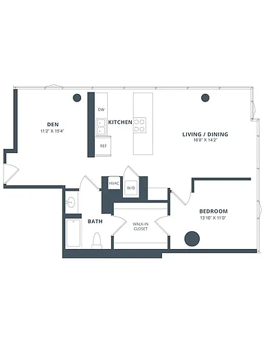 Floor plan 1 Bed/1 Bath Den-A9D