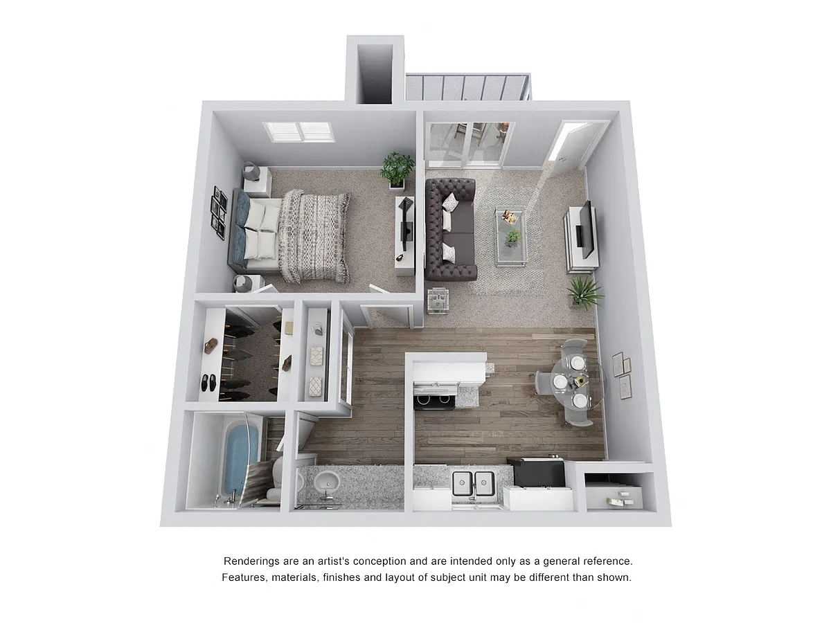 Floor plan A2: 1 Bed 1 Bath