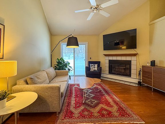 Living Room with Wood Burning Fireplace