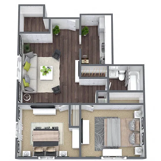 Floor plan B1: 2 Bed 1 Bath