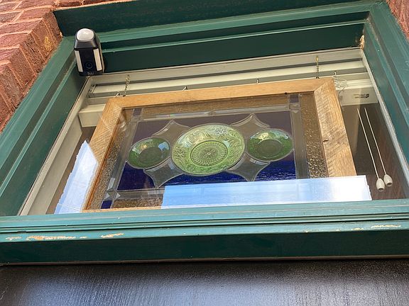 custom made hanging stained glass privacy art included in unit as well as Ring Light/camera