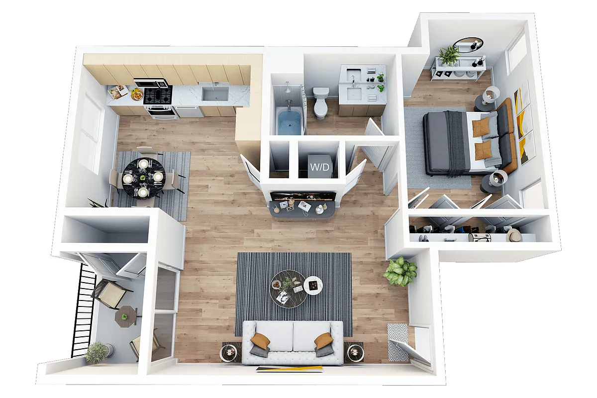 Floor plan 1 Bedroom, 1 Bath B
