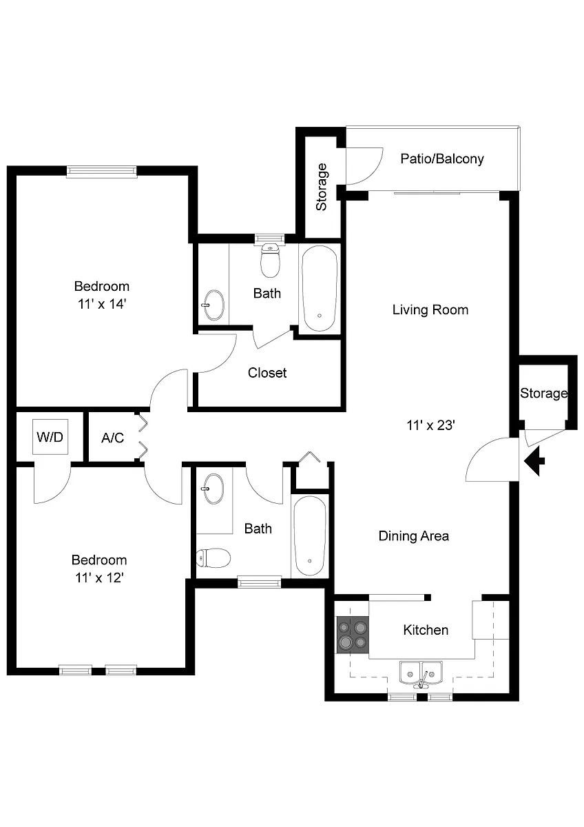 Floor plan 2 bedroom 2 bath base