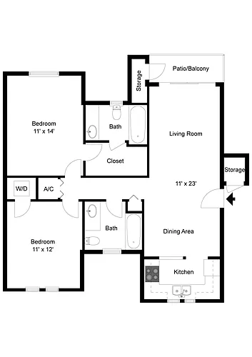 Floor plan 2 bedroom 2 bath base