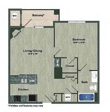 Floor plan 1 Bed 1 Bath D