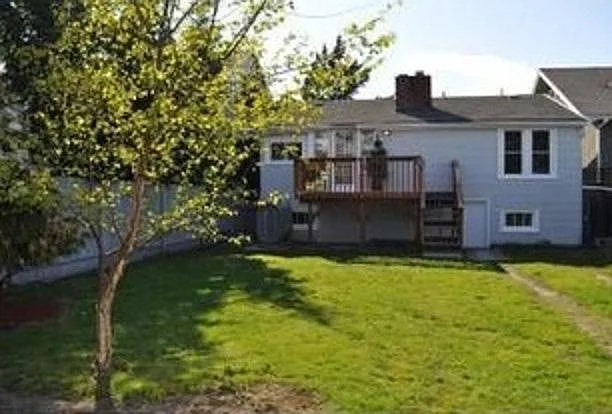 Large backyard with private deck