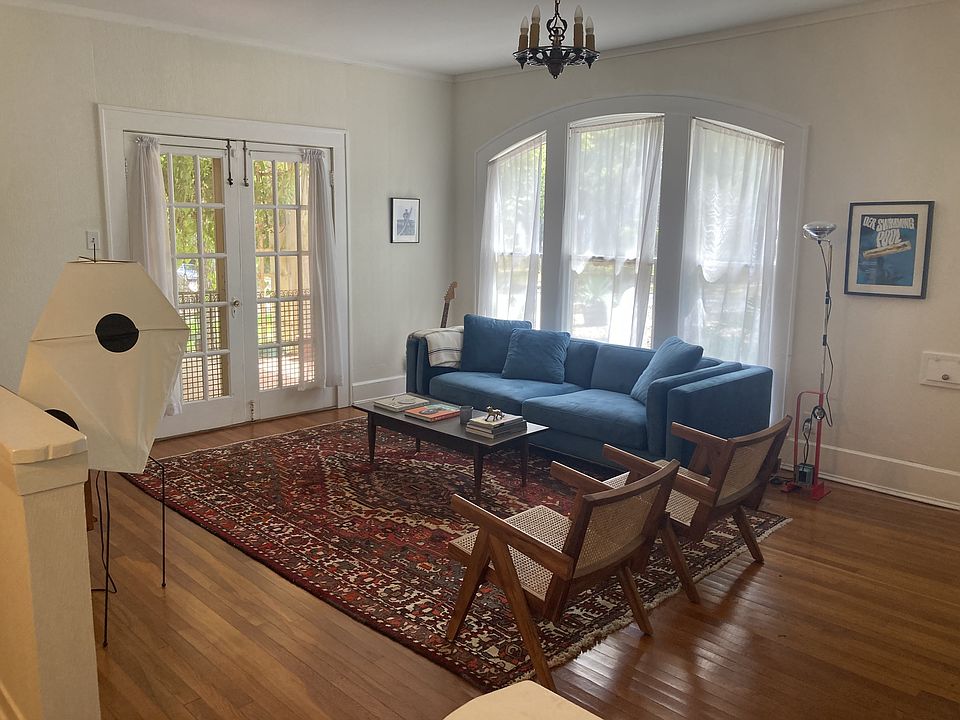 French doors lead to porch
