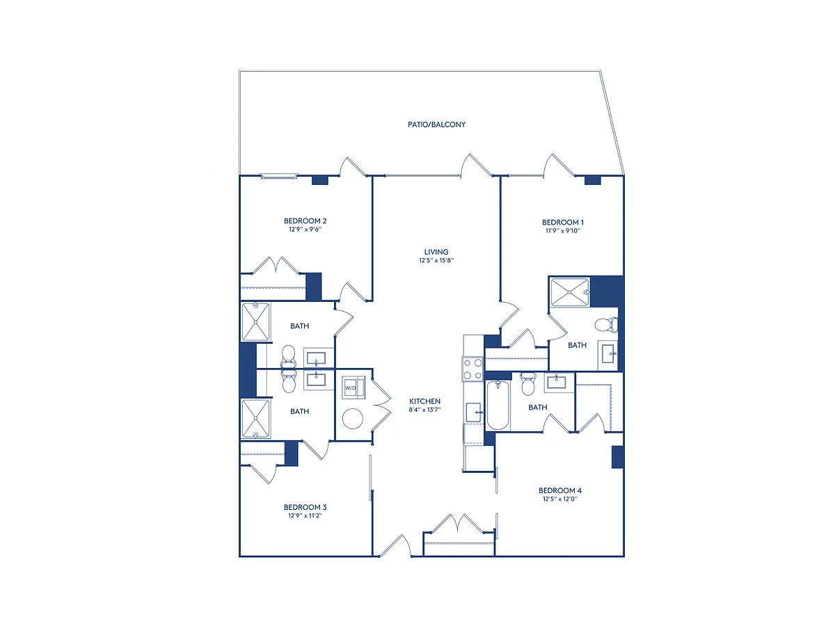 Floor plan 4 BR 4 BA (1486 SF)