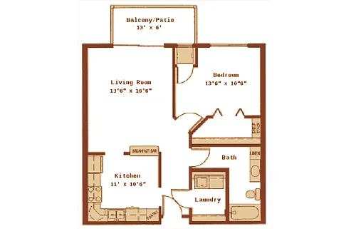 Floor plan Spruce - One Bedroom-One Bath